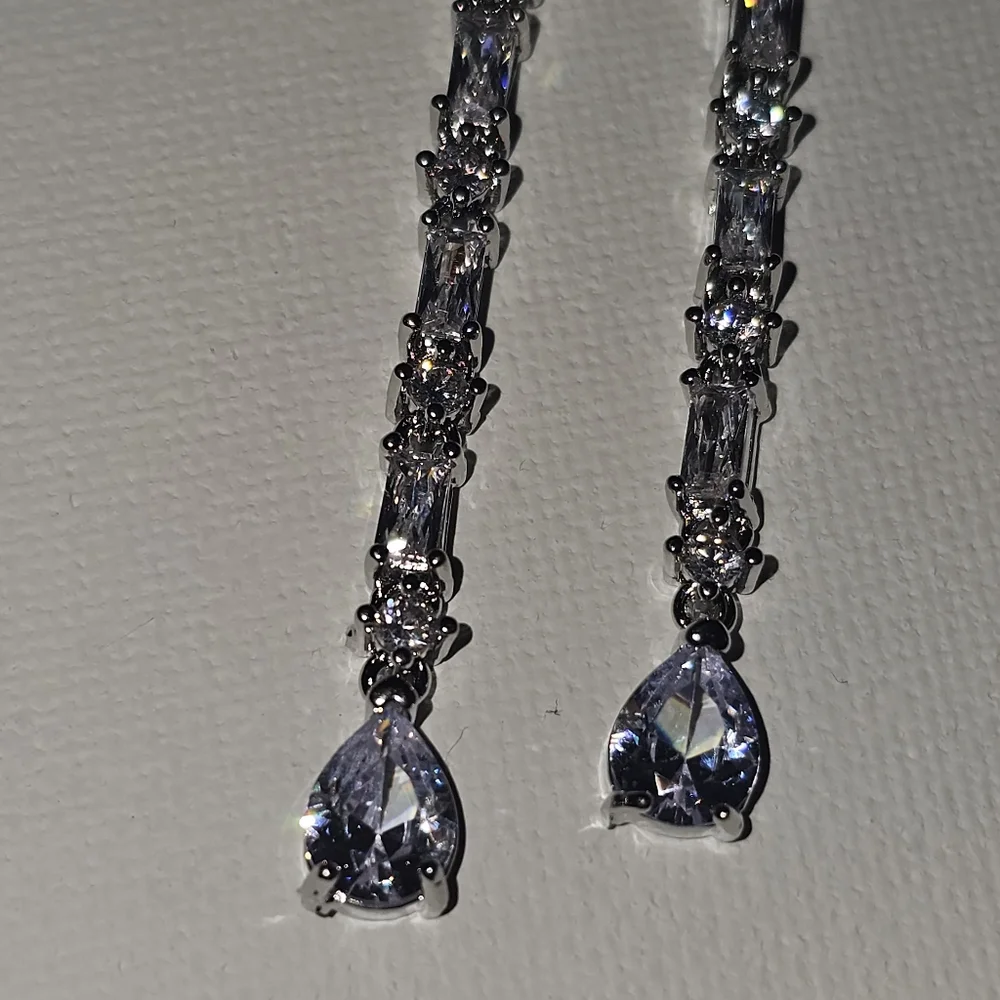 Elegant Silver & CZ Stone Drop Earrings